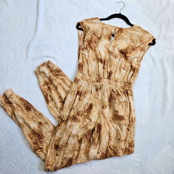 JAPNA Lightweight Brown Tie Dye Jogger Jumpsuit Size Small Sleeveless Summer - Picture 7 of 13